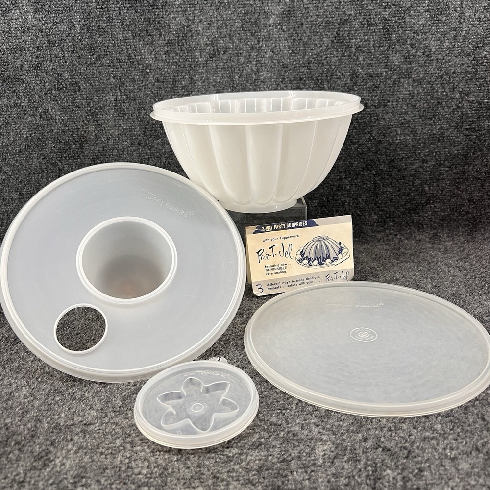 Vtg Clear Tupperware 4 Piece Par-T Jello Gelatin Mold Set #776, 777, 778 & 1203